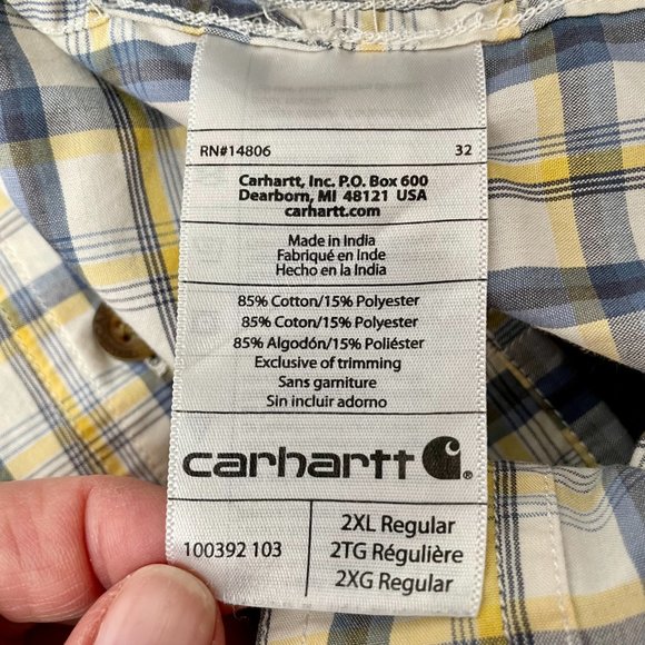Carhartt Plaid Button Up Short Sleeve Work Shirt, size 2XL - Picture 6 of 7
